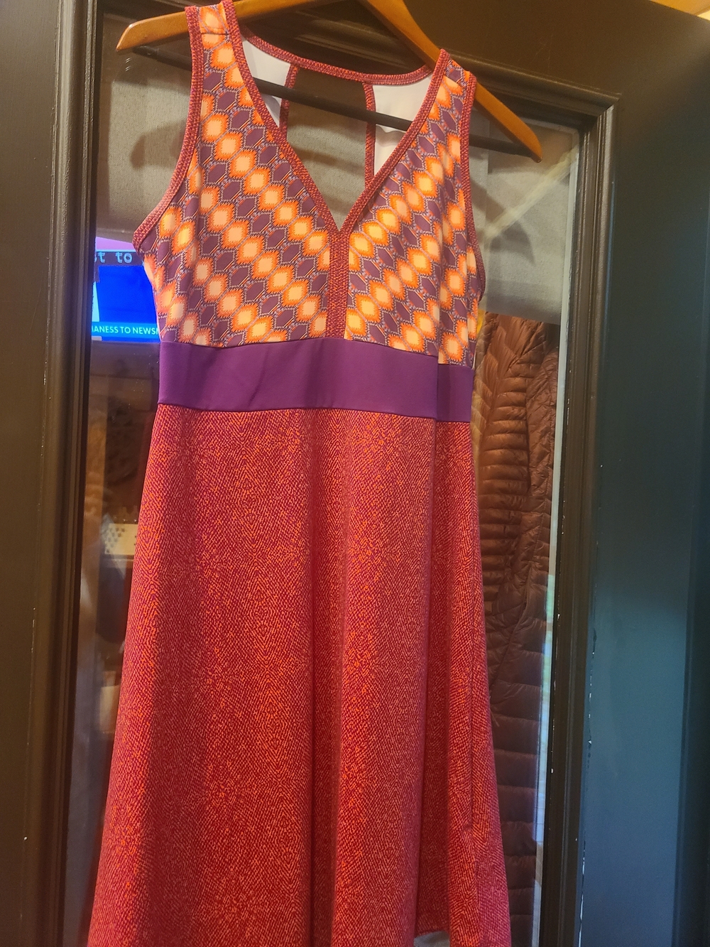 Marmot Red, Purple and Orange Patterned Midi Dress